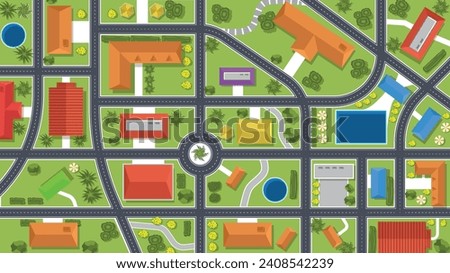 top view flat background of town neighborhood village with road and house and tree