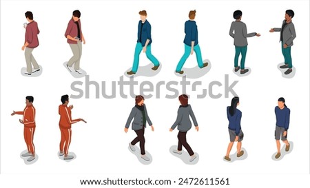 isometric set of man people pose activity