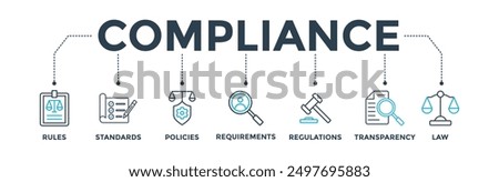 Compliance banner web icon vector illustration concept with icon of rules, standards, policies, requirements, regulations, transparency, and law
