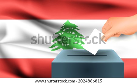 Lebanon flag, male hand voting with Lebanon flag concept idea background