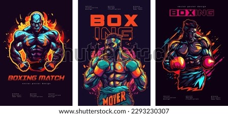 Boxing fight event poster. Boxing tournament, colorful box fighter illustration. Fighting competition flyer vector design.