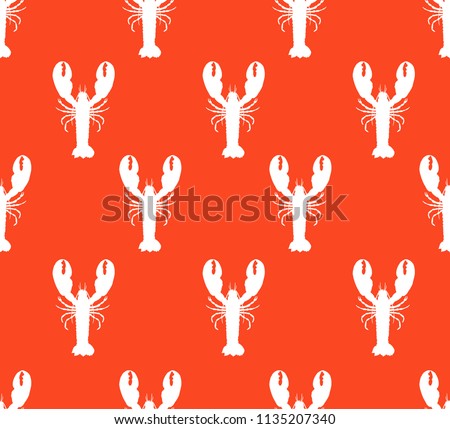 Beautiful seamless vector tropical marine pattern background of lobster silhouette  onred  background. Abstract geometric texture. Perfect for wallpapers, web page backgrounds, surface textures