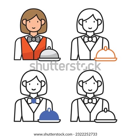 Waitress avatar icon design in four variation color