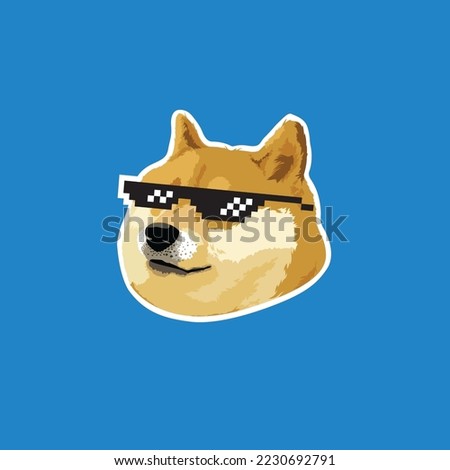 Doge meme dog face only with thug life Glasses sticker vector illustration