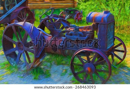 Illustrative image of antique rusty tractor.