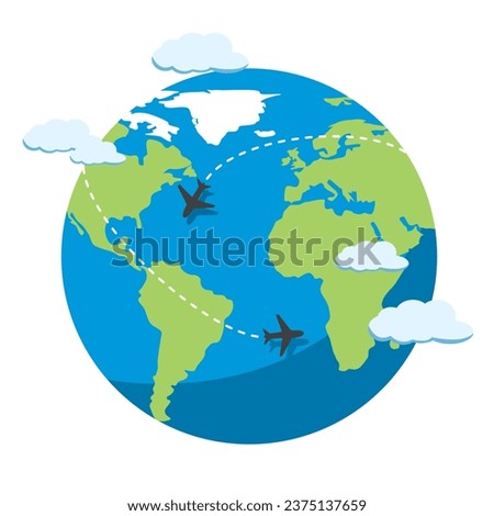 shipping wide world concept tran sport and travel by air and map product symbol air plane earth cartoon 2d