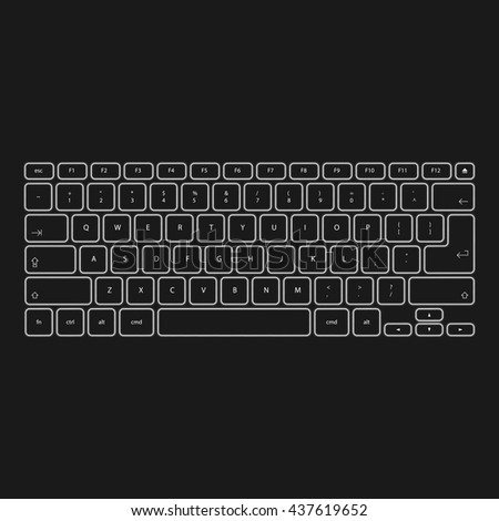 Vector illustration of virtual white neon keyboard. Outline style. Easy to edit and use
