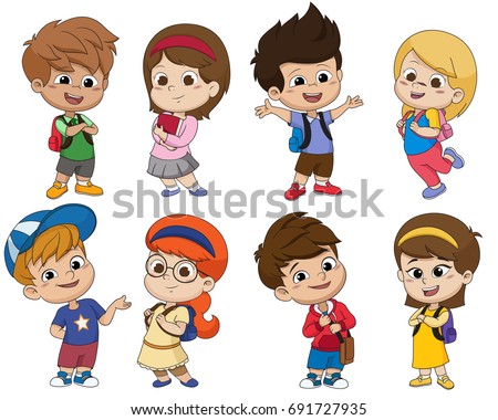 Back to school. Cute kids standing with different pose.vector and illustration. ストックフォト © 