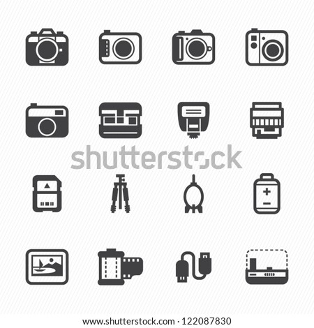 Camera Icons and Camera Accessories Icons with White Background