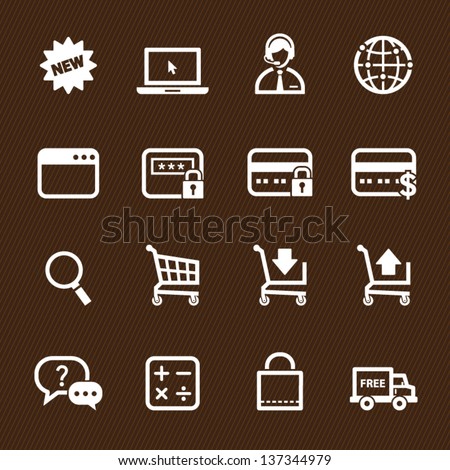 Shopping Online Icons with Brown Background