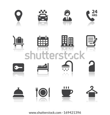 Hotel and Hotel Amenities Services Icons with White Background