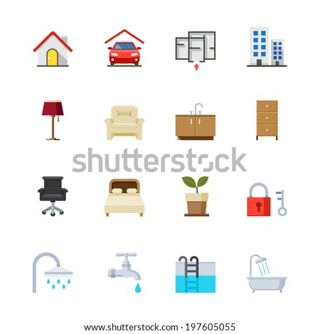 House and Real Estate Icons : Flat Icon Set for Web and Mobile Application