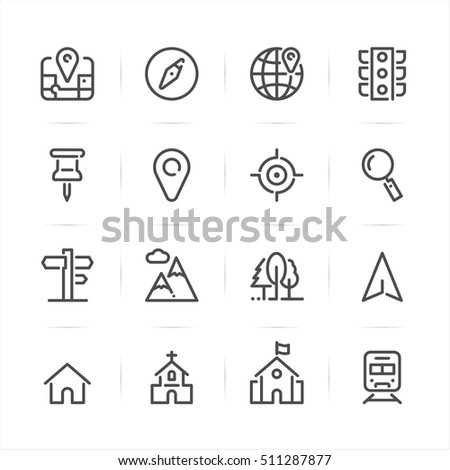 Map and location icons with White Background