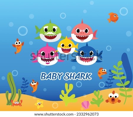 Baby shark birthday greeting card template. Shark cards. Birthday invite, happy child party in ocean style