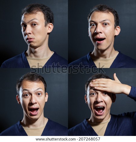 surprised emotions young man variety