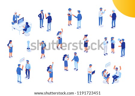 Isomeric office people vector set. Office life. Flat vector characters isolated on white background.