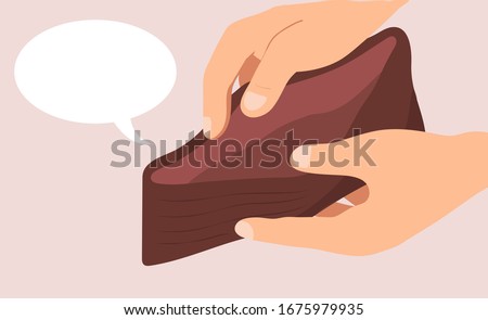 Empty wallet with no money in man hands flat vector illustration