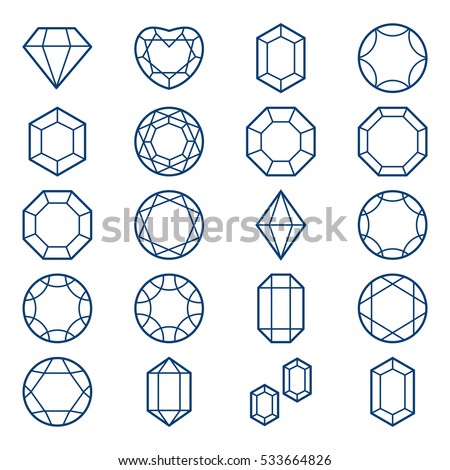 Diamonds and Gems Icons set, design elements.Set of isolated gem stones and thin line design elements.