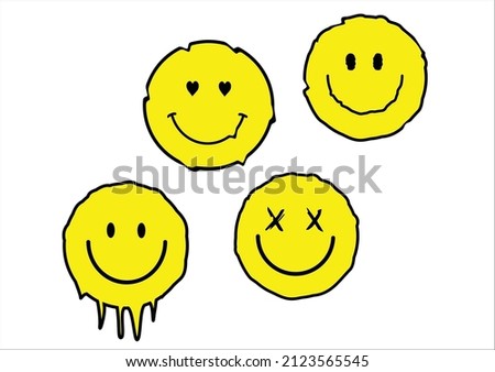 yellow smile design Melting Smile Streetwear Design Black and Yellow Color Commercial Use Urban style City graffiti smiling face. Various types of faces with drip, splash, disheveled,