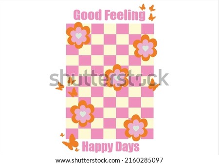 pink flower and checkered hand drawn design stay groovy vector hand drawn 