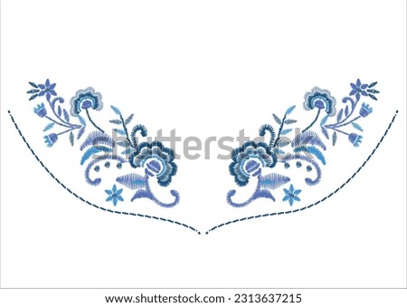 blue western rose embroidery design hand drawn