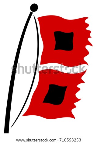 Vector illustration of hurricane warning flags blowing in the wind.