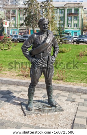 SAMARA, RUSSIA - MAY 1: Monument to Comrade Sukhov, the main character of the movie The White Sun of the Desert on May 1, 2013 in Samara, Russia. The monument was unveiled on December 7, 2012
