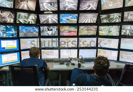 ST PETERSBURG, RUSSIA - AUGUST 8, 2014: Control room of the attraction Grand Russian layout. Is the largest layouts in Russia and the second largest in the world. Opened in 8 July, 2012