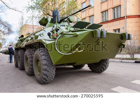 SAMARA, RUSSIA - MAY 6, 2014: Russian Army BTR-82 wheeled armoured vehicle personnel carrier