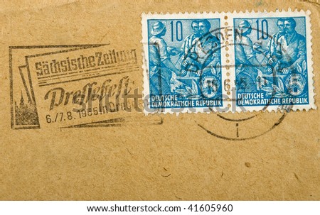 GERMANY - 1955: Vintage German postage stamps with a picture of workpeople , circa 1955.