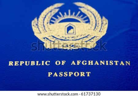 Blue and gold lettered Afghanistan passport cover