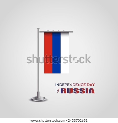A vector illustration of the Russian Federation flag waving proudly against a clear blue sky.
The flag features three vertical bands of equal size: white on top, blue in the middle, and red on the b
