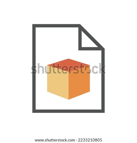 Document with 3D graphics. Flat icon on a white background.