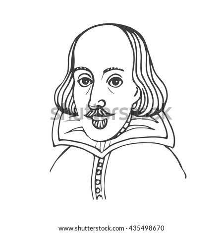 Vector hand-drawn illustration of William Shakespeare portrait isolated on white background