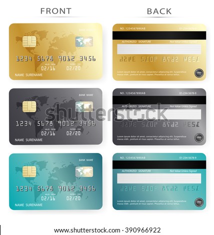 Vector set/Credit card design template in gold black color. To adapt idea for commercial business advertising and financial illustration
