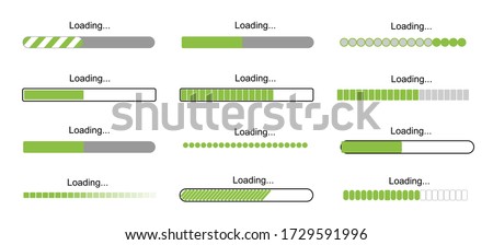 loading bar progress icons, load sign green vector illustration. System software update and upgrade concept. Vector illusration EPS 10