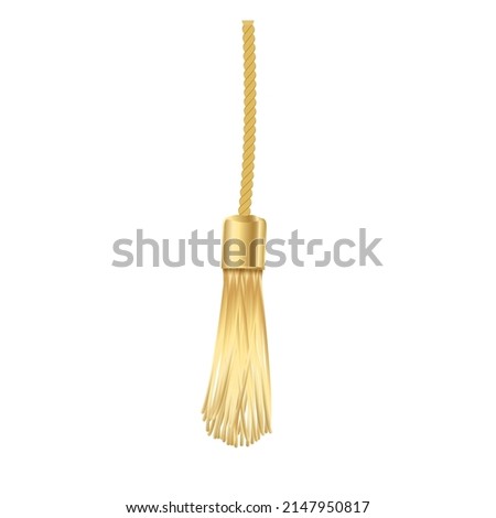 Tassel. Vector fringe or handbag accessory, graduate hat isolated on white background. Multicolor 3d rope with tassel, hanging window curtain decoration element design Stockfoto © 