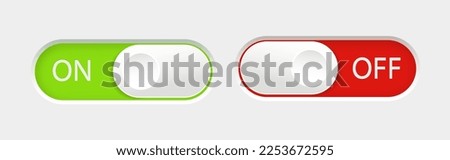 On and Off slider buttons. Red and green switch interface buttons. Vector