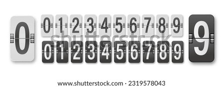 Flip board style numbers. Airport terminal, arrival board with numbers template. Realistic flip scoreboard. Flight destination display. Vector