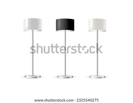 Lamp Set Closeup Isolated on White Background. Floor Lamps. Electric Torchere for Interior Design, Energy Furniture. Vector