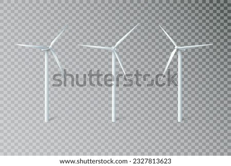 Wind turbines windmills energy power generators. White towers with long vanes for producing alternative eco energy. Vector