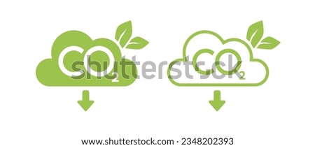 CO2 neutral icon. Carbon gas emission reduction green labels. Ecology, environment, air pollution improvement concept. Flat Vector illustration