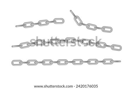 Free metal chain with whole or break steel chrome links. Collection of seamless metal chains colored silver. Vector