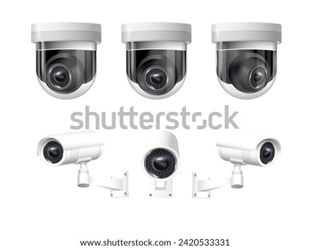 Security cameras on modern building. Professional surveillance camera. Security system, technology concept. Video equipment for safety system area control. Vector