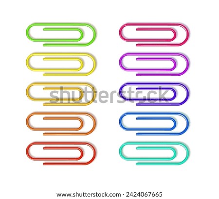 Paper clips clamp. Colour cartoon office paperclip. Paper clip icon attached attach document or file. Vector
