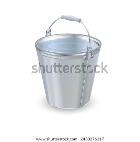 Metal vector buckets with and without water. Vector