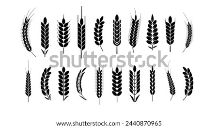 Wheat Ears Icons and Logo Set. For Identity Style. Organic wheat, bread agriculture. Vector