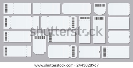 Ticket Empty template. Concert movie theater boarding blank white tickets lottery coupons . Vector