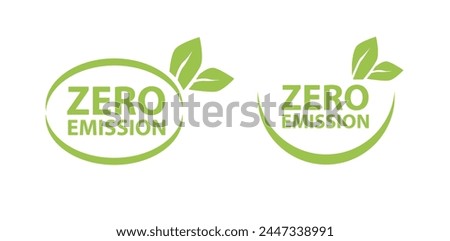 Zero Emission. Net zero label stamp design leaves Zero Emission carbon eco stamp symbol Vector