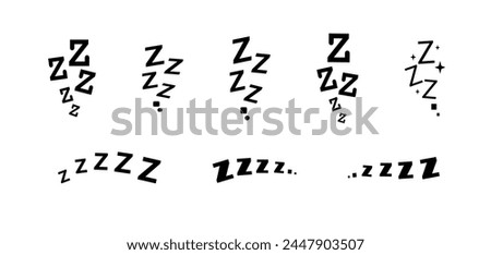 Zzz bed sleep snore icons snooze nap Z sound . Sleepy yawn or insomnia sleeper alarm clock Zzz line icons of goodnight deep sleep, bored or tired